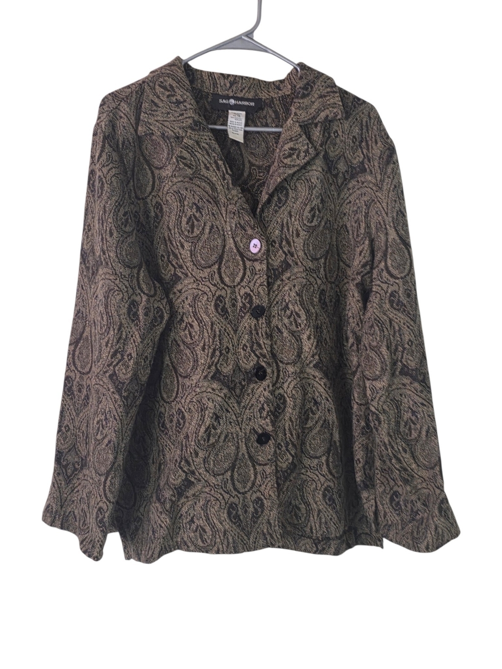 Vintage Sag Harbor Paisley Tapestry Button Up Jacket Top Size 18
